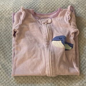 Carters Purple and White Pajamas with whale and ruffles